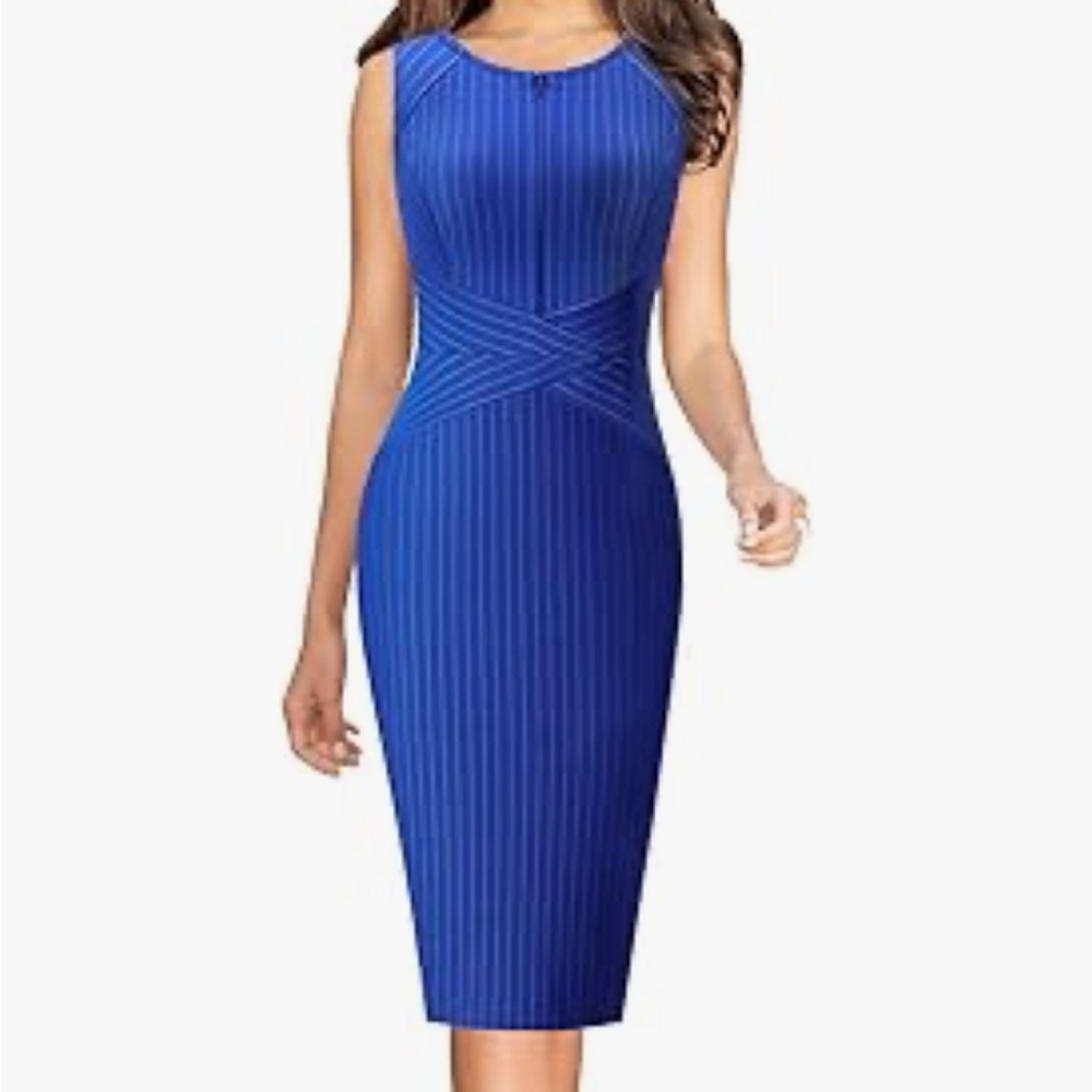Blue dress with white stripes